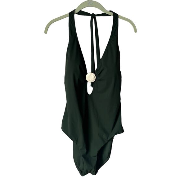 Amoressa Halter green with gold medal hardware One Piece Swimsuit Size 14 - Picture 3 of 7